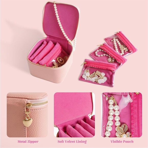 Pink Storage Box with Dividers and Matching Pouches - Picture 3 of 7